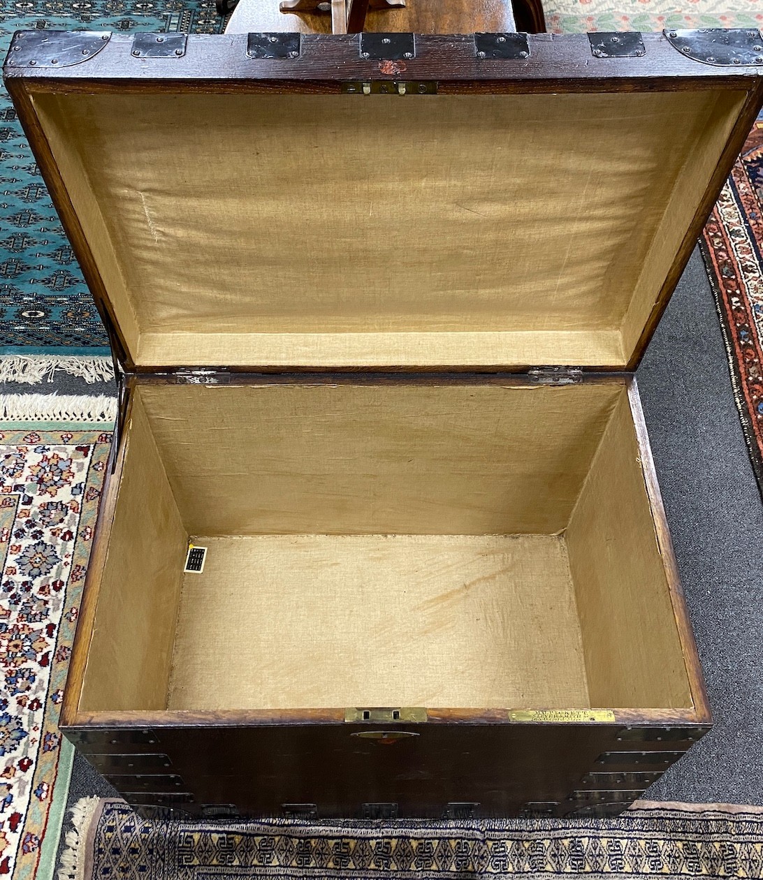 A Victorian iron bound oak silver chest, width 71cm, depth 48cm, height 55cm
